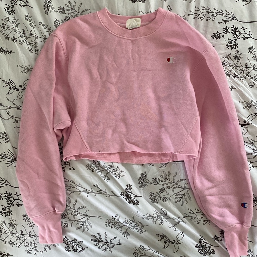 Pink Champion Cropped Hoodie